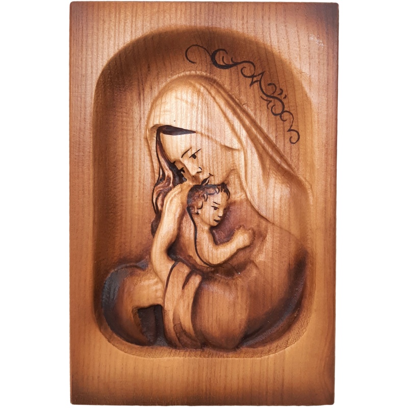 Szűz Mária a kis Jézussal fa ikon kép 13 x 19 cm