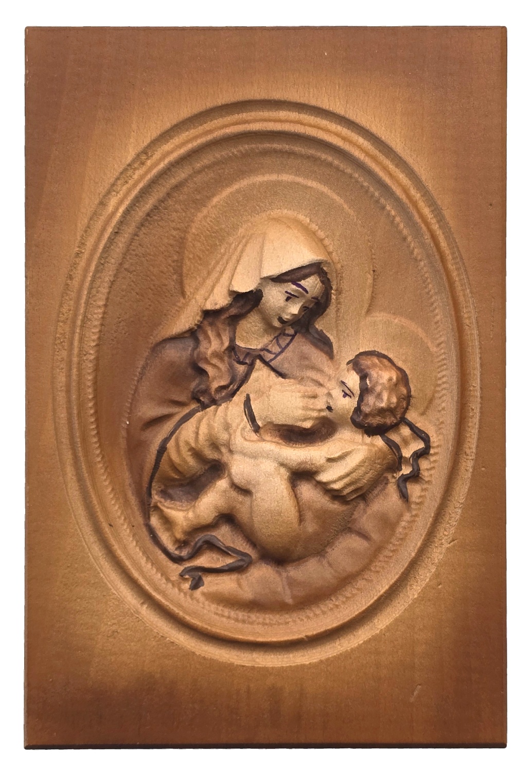 Szűz Mária a kis Jézussal fa ikon kép 19 x 13 cm