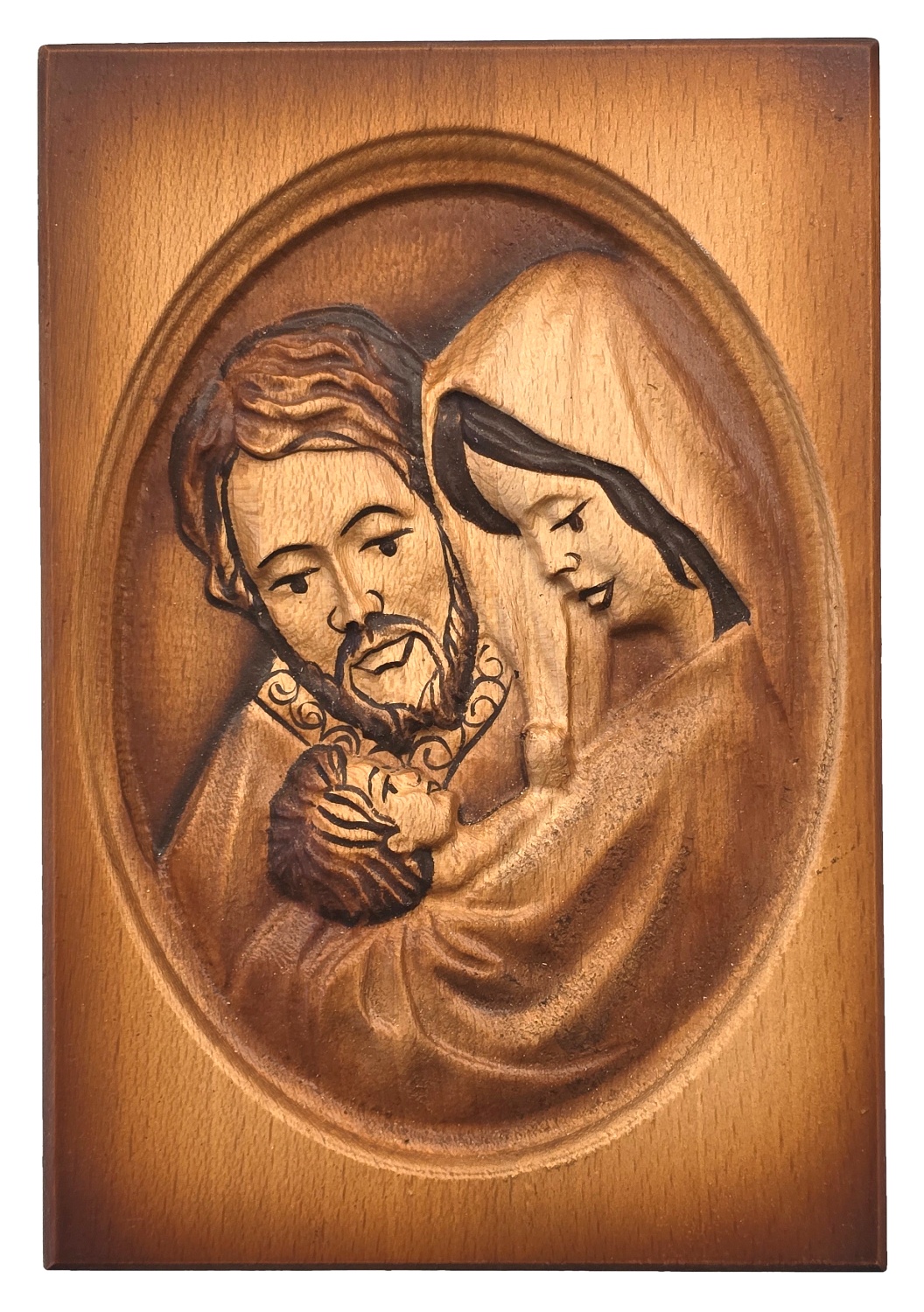 Fából készült Szent Család kép 19 x 13 cm